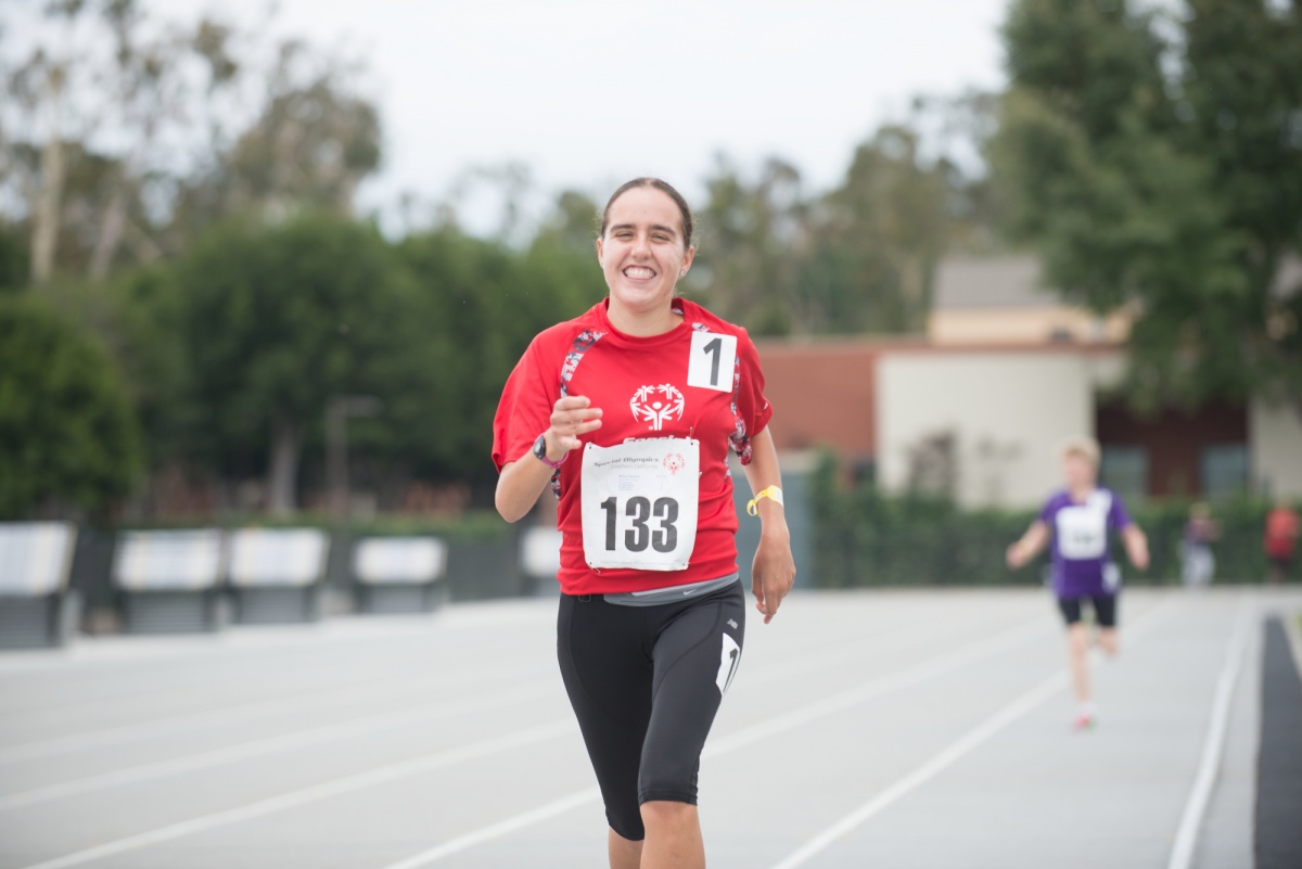 A Special Olympics runner competes at the Summer Games. 