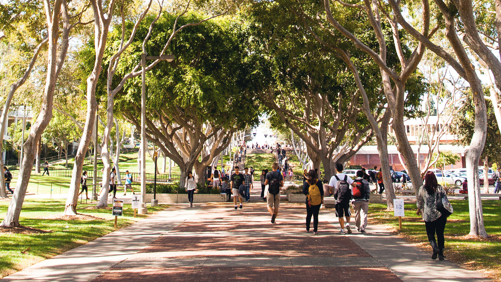 Students walk on the CSULB campus