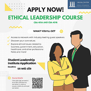 Apply for Ethical Leadership Course web page as a flyer