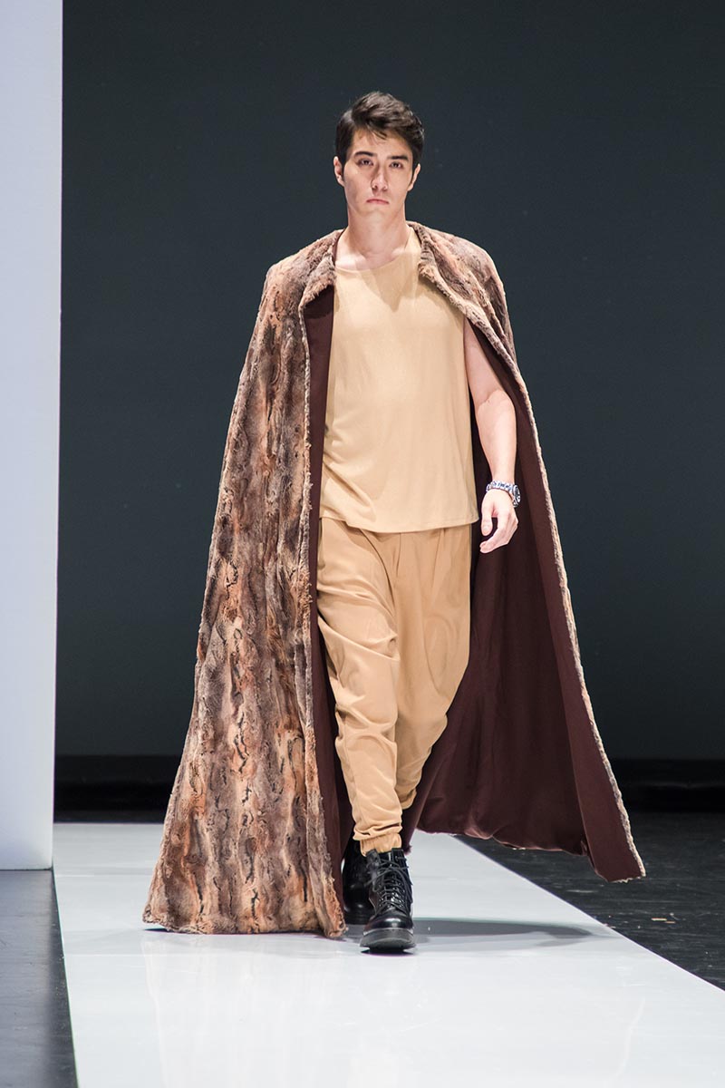 Male model display fur coat