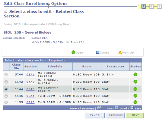 Screen shot of the Enrollment Preferences page, displaying r
