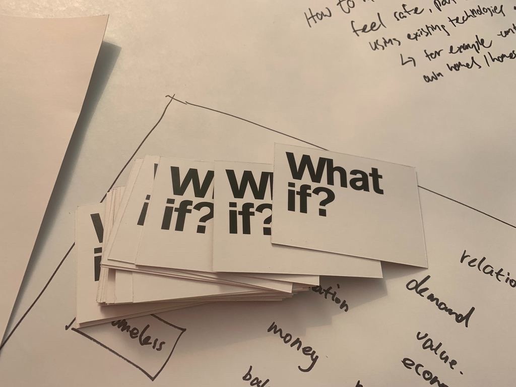 What if? cards along with various hand written ideas emergin