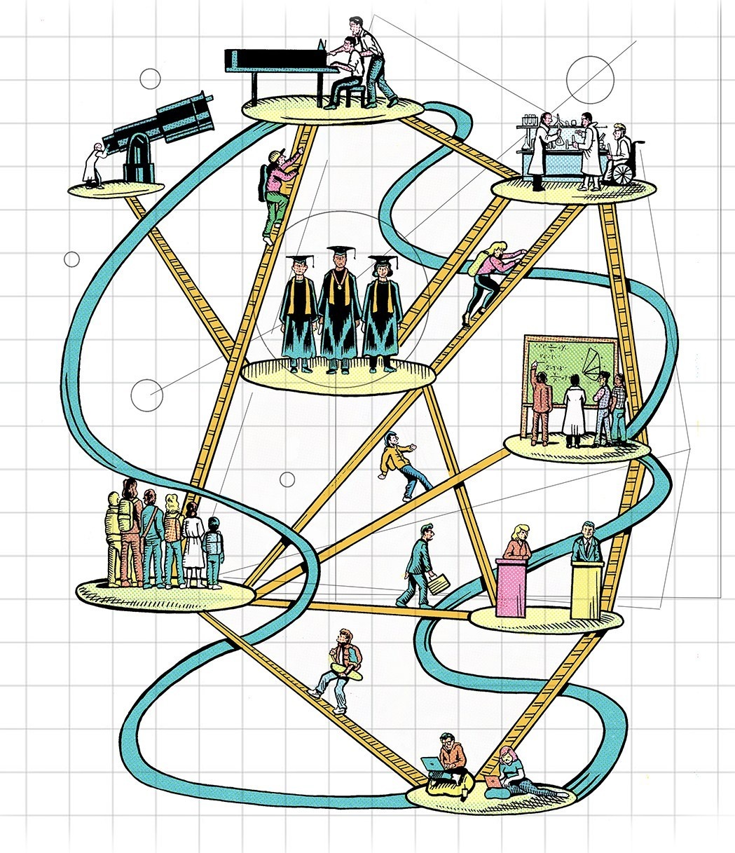 Illustration showing people connecting to different types of
