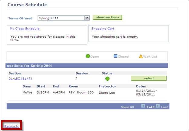 picture of course schedule class offerings page