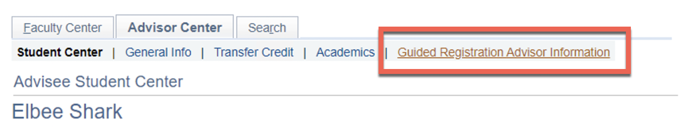 Screenshot of Guided Registration Advisor Information option