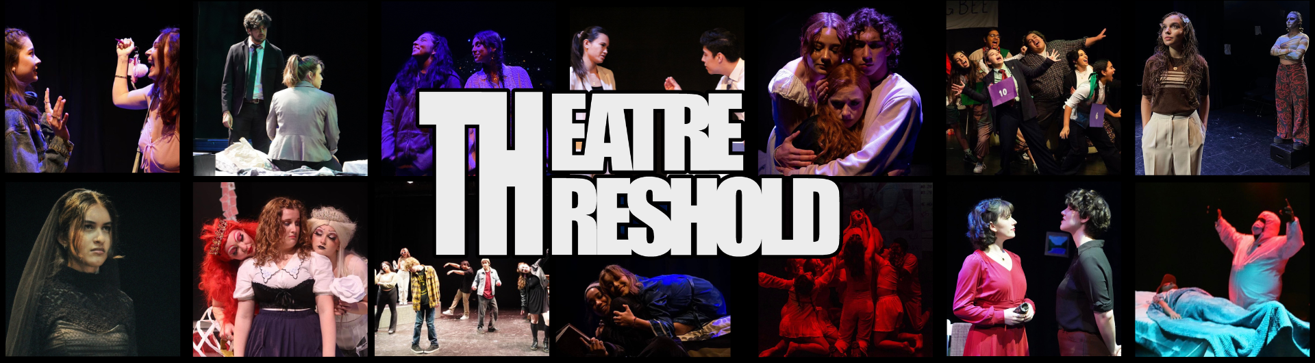 A collage of photos of past Theatre Threshold productions