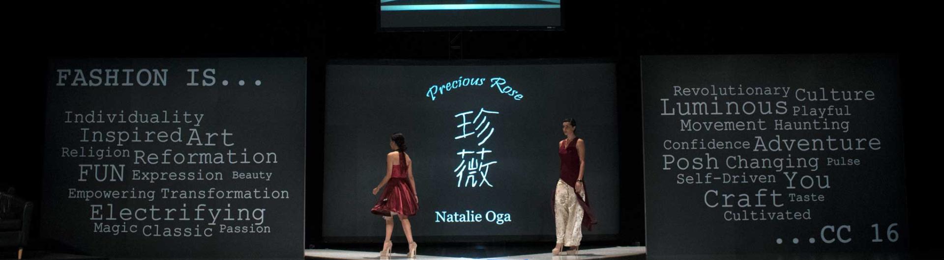 Models on a runway at the annual Campus Couture fashion show. 