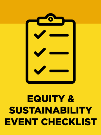 Clipboard with a checklist labeled Equity and sustainability event checklist
