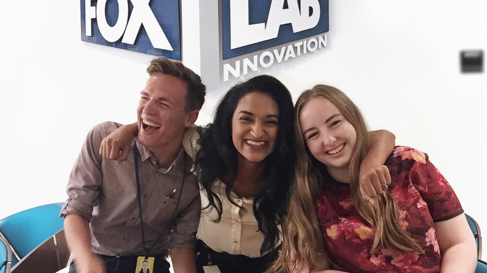 Pooja poses with friends at the Fox Innovation Lab