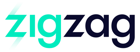 zigzag logo- zig is in green font zag is in black font