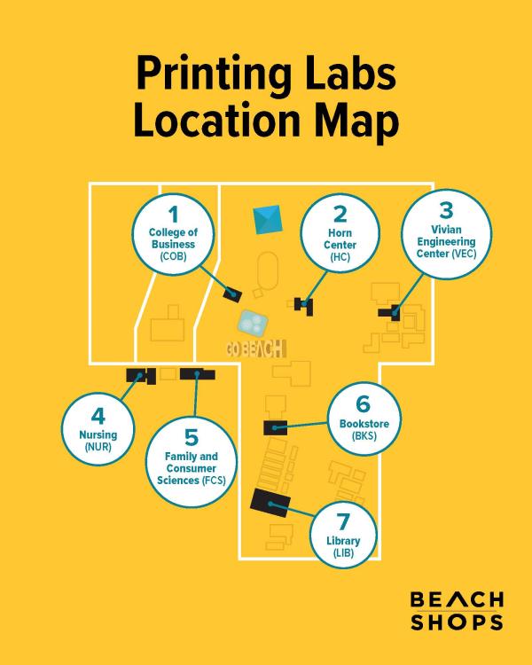 Map of print Lab Locations at CSULB