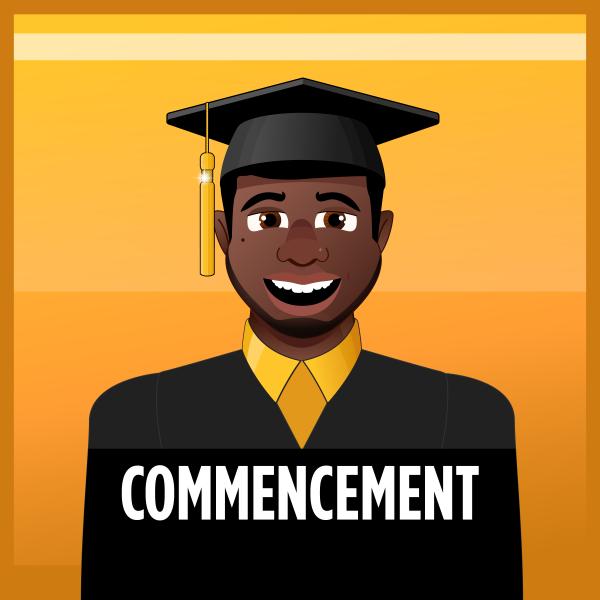 Graphic character male wearing a cap and gown. 