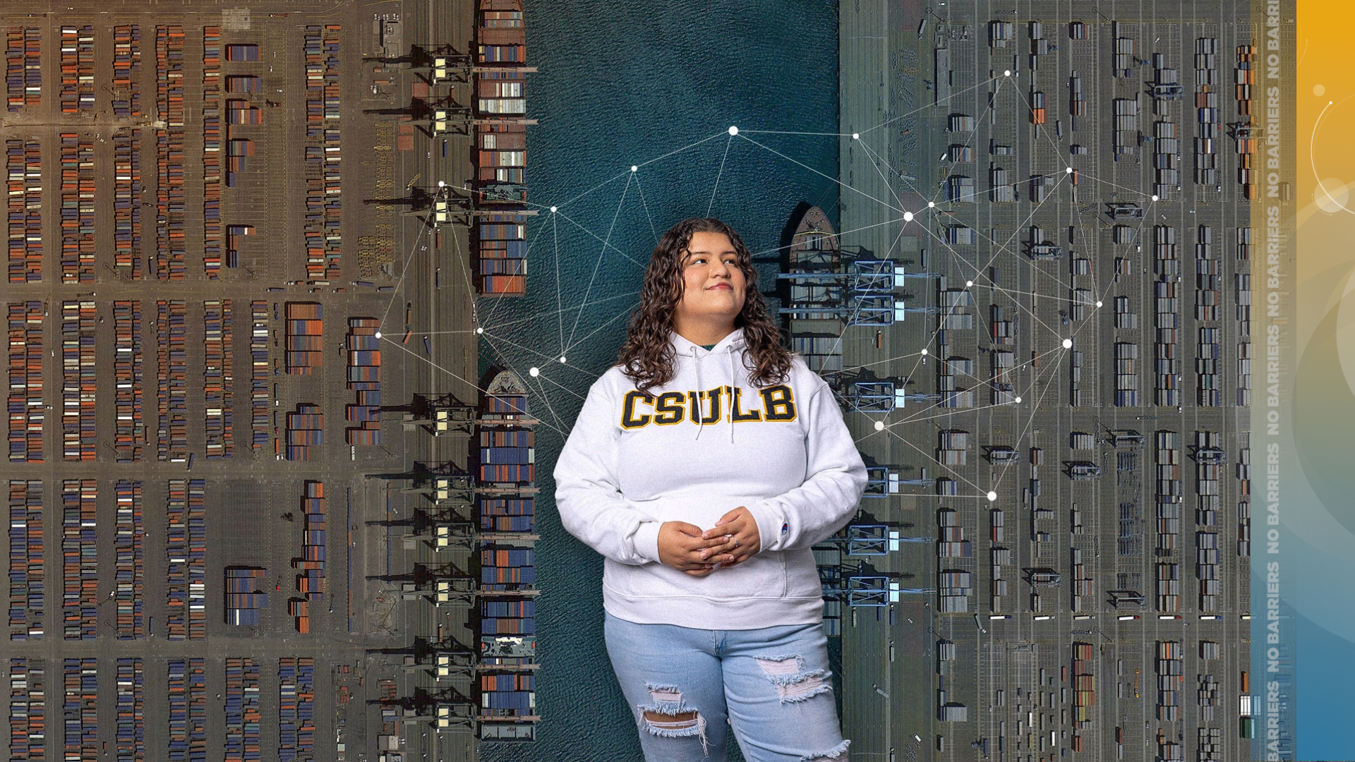 Adriana Sosa-Reyes in front of LB ports
