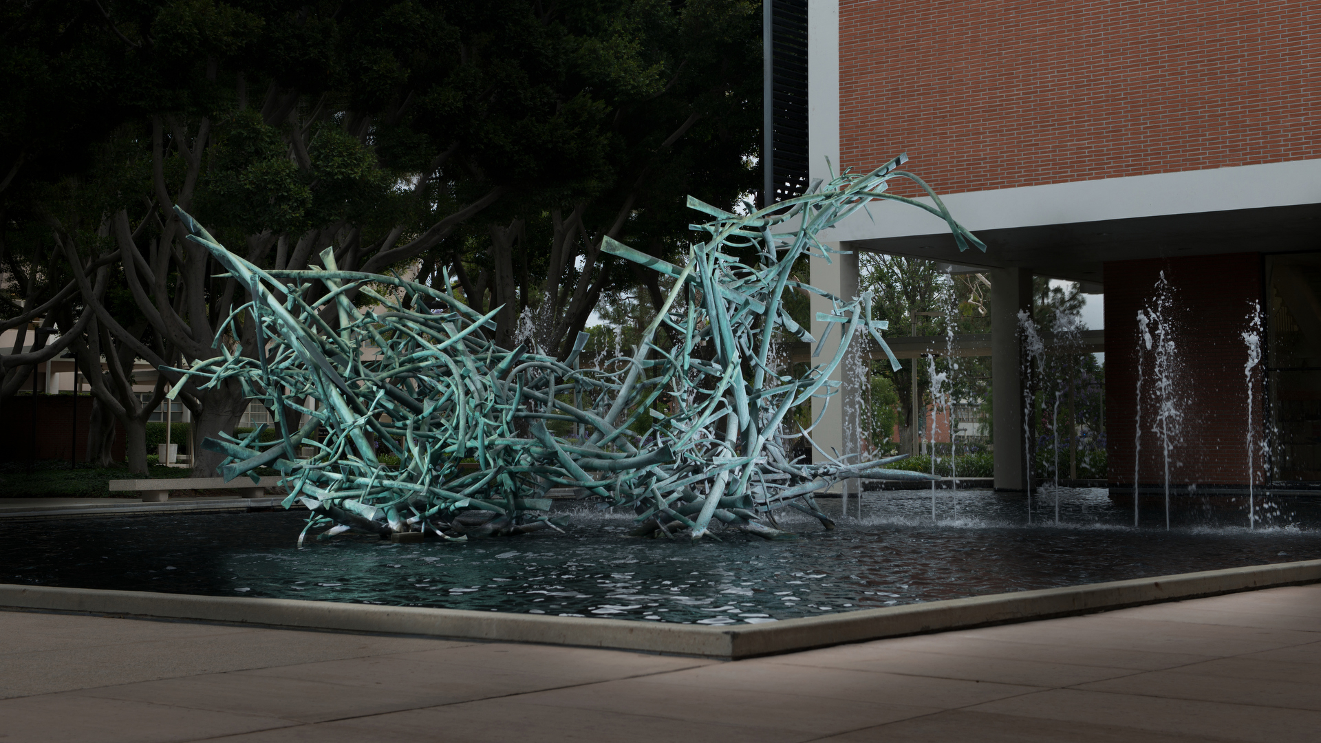 Outdoor sculpture on water by artist Falkenstein