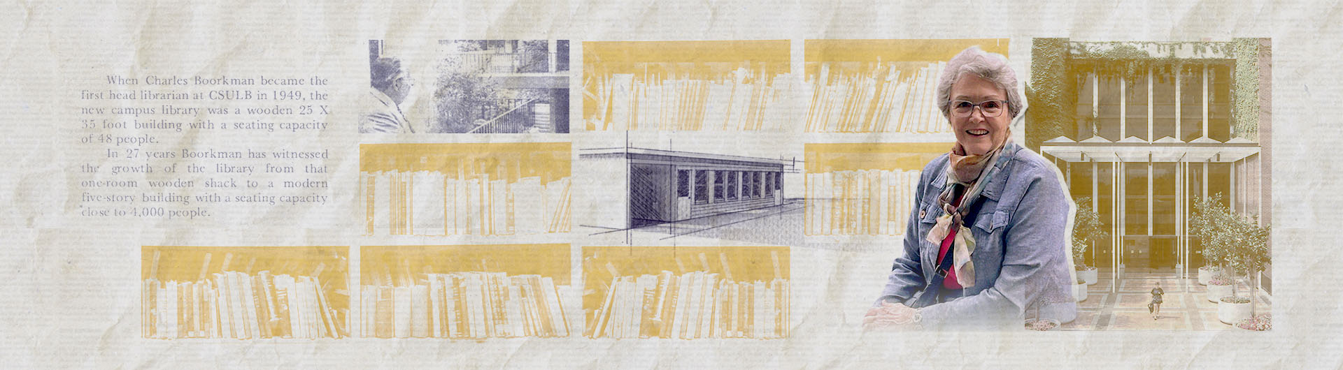 Jo Anne Boorkman with images of University Library around her