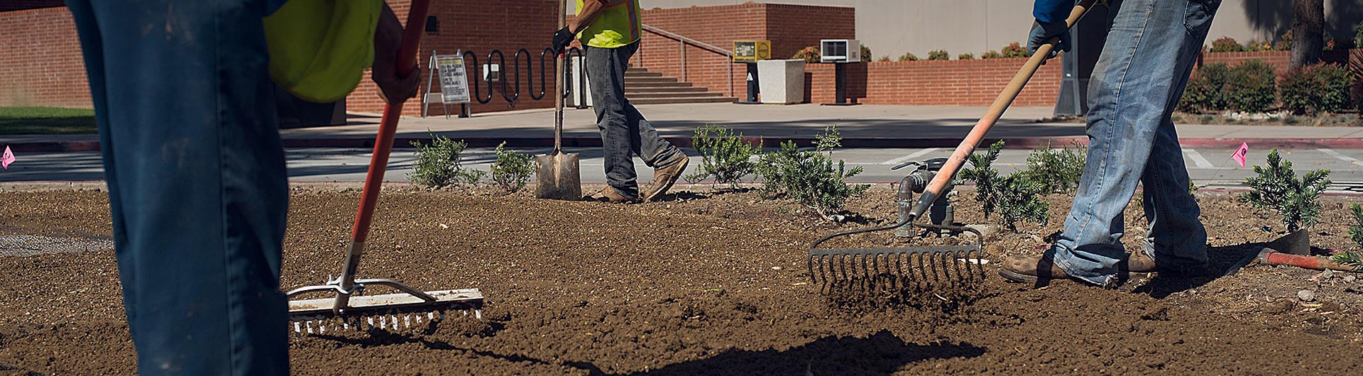 Landscaping workers on campus
