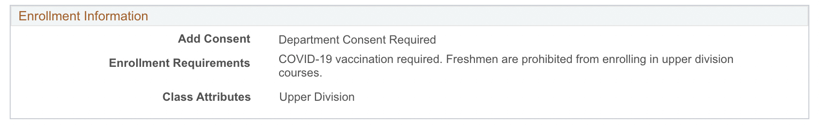 Enrollment Information screenshot in MyCSULB Student Center with Enrollment Requirements, "COVID-19 vaccination required" listed.