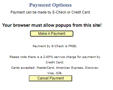Screenshot of Payment Options page