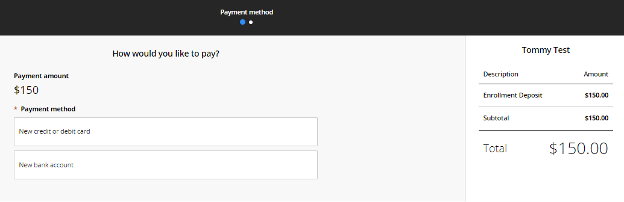 Screenshot of Payment Method page with options