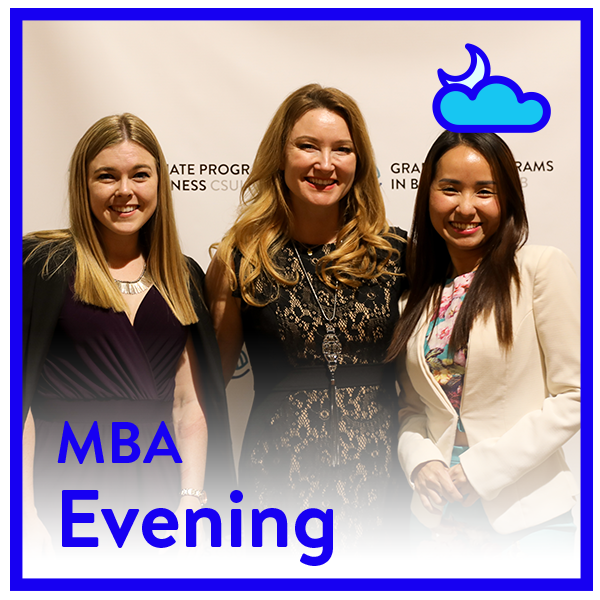 MBA Evening TEXT with MBA Students and logo on the corner an