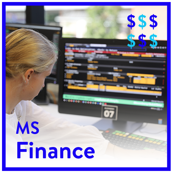 MS Finance TEXT MS Finance Students Photos and logo on the c