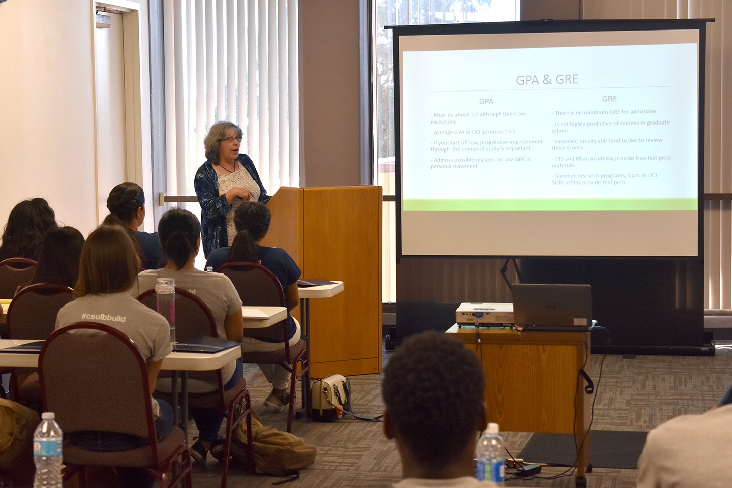 10-lecture.jpg Dr. Frances Leslie talks about about the path to graduate sc