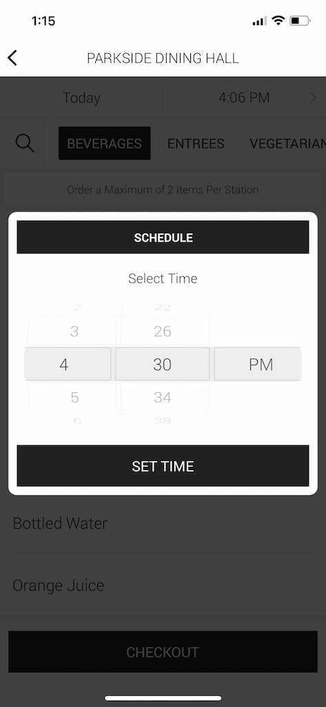 Screenshot of Transact mobile choose time