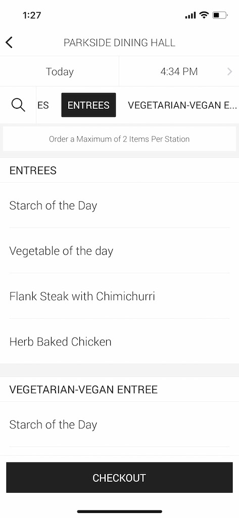 Screenshot of Transact mobile food items