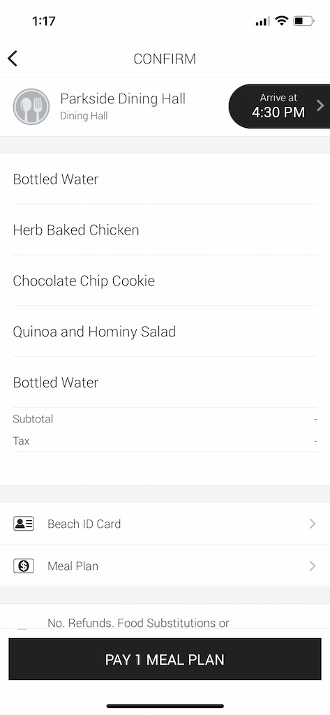 Screenshot of Transact mobile select payment method