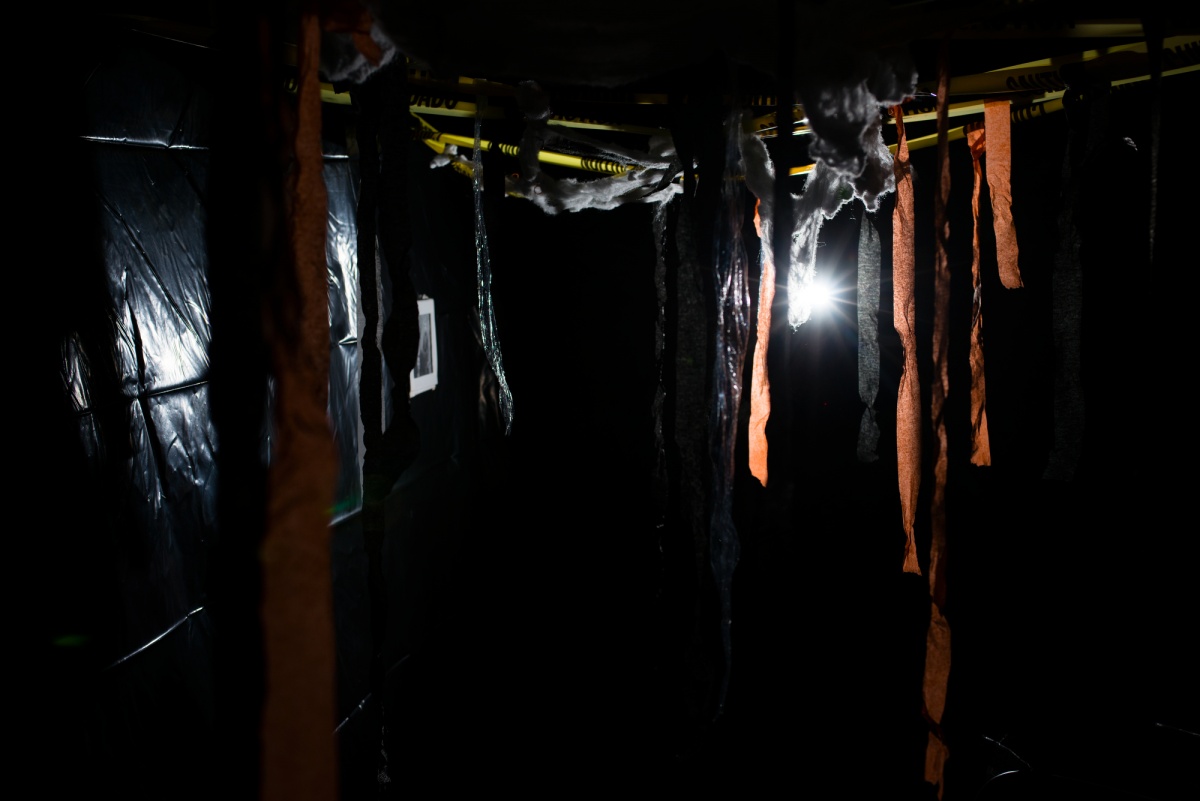 A dark, foreboding room from the psych haunted house