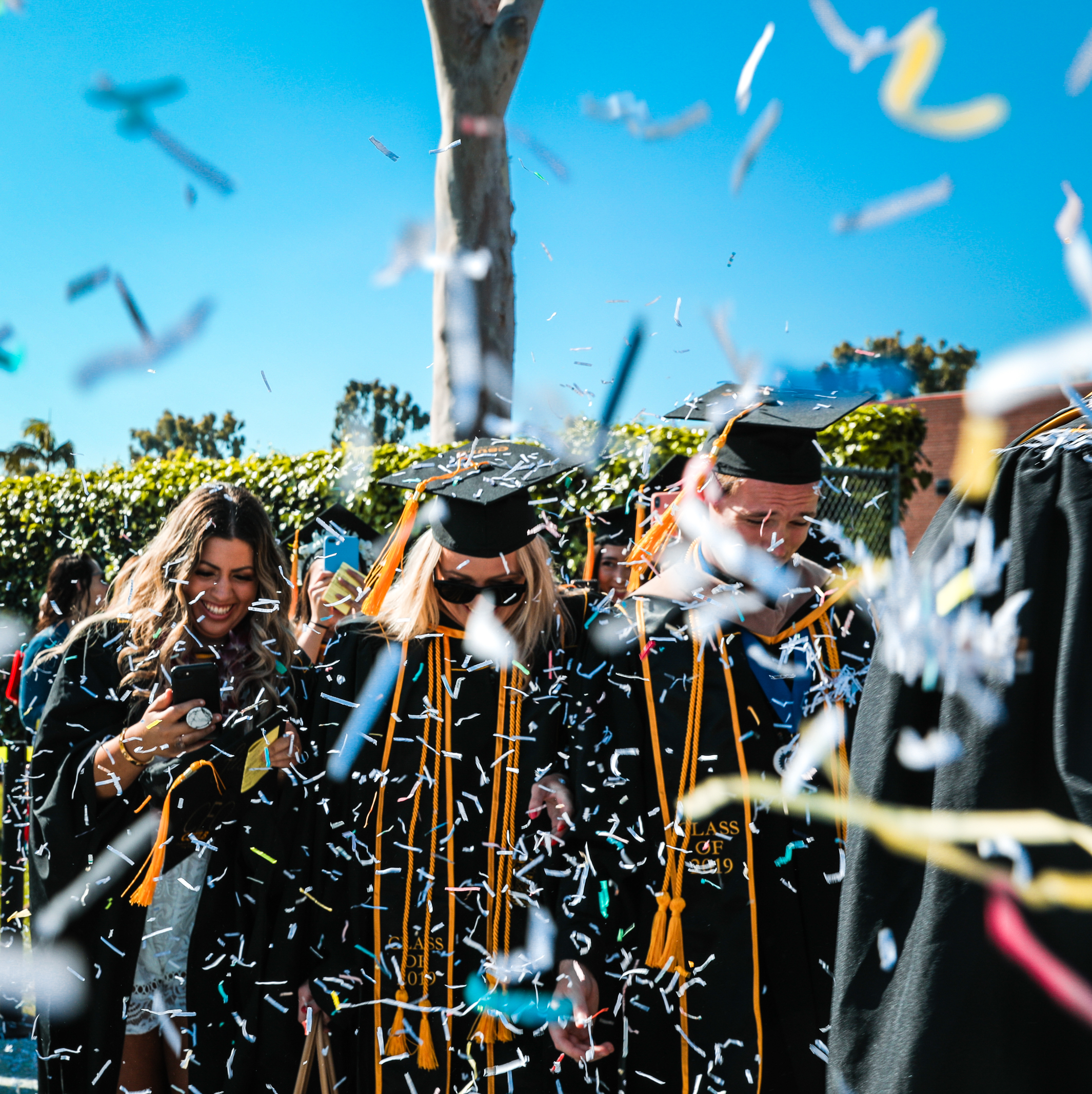 Confetti dropped on students