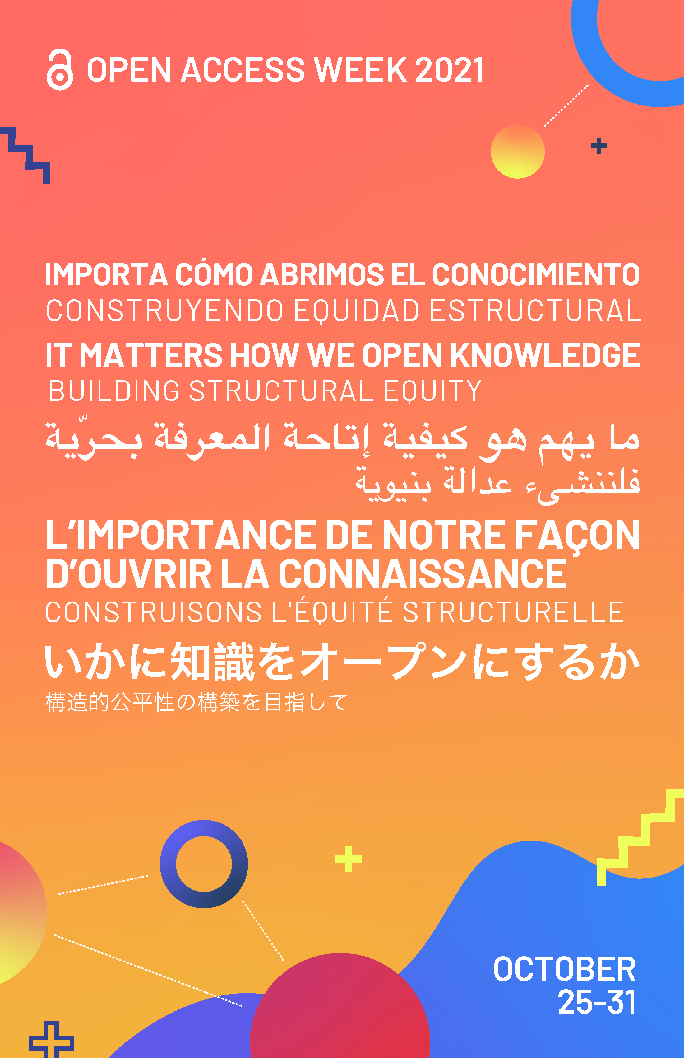 The quote "It matters how we open knowledge", in various languages