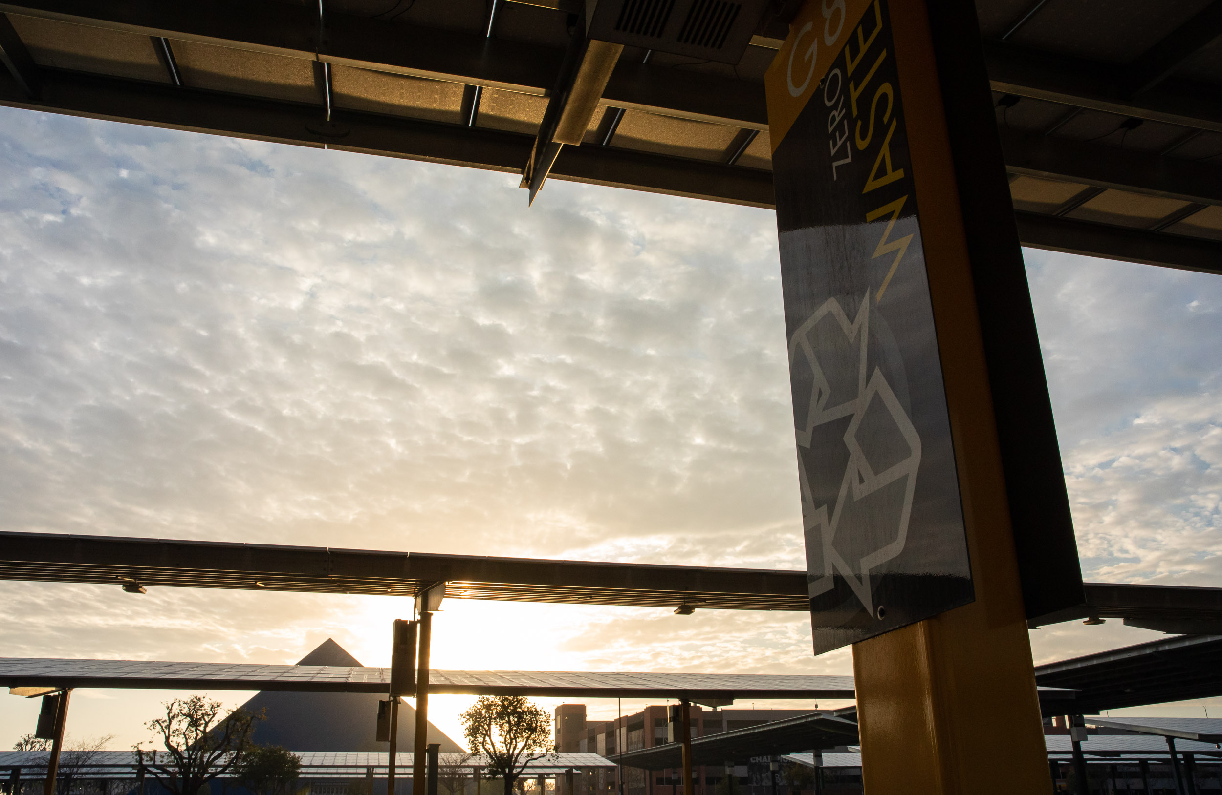 Looking at sky from under solar panels