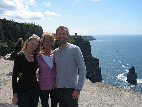 Janey Roeder with daughter, Ashley, and son, Sean, at the Cliffs of Moher in Ireland