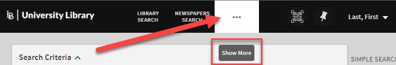 screenshot of the catalog top menu bar for the '...' [Show More] button with a red rectangle around it