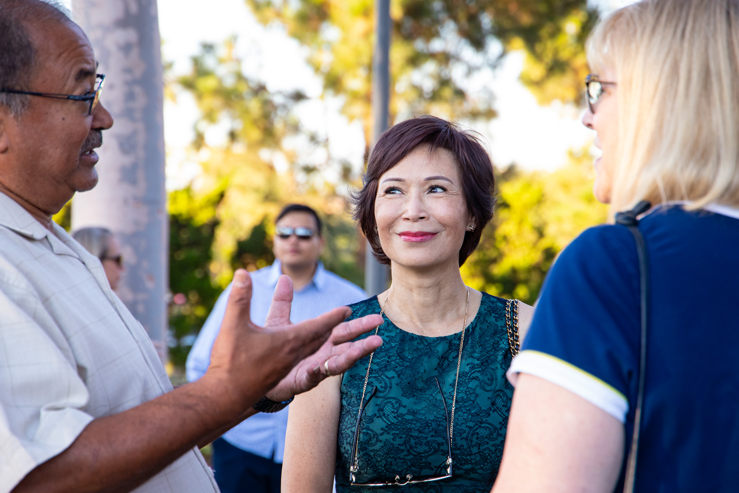 Mabel Wu chats with other Beach patrons