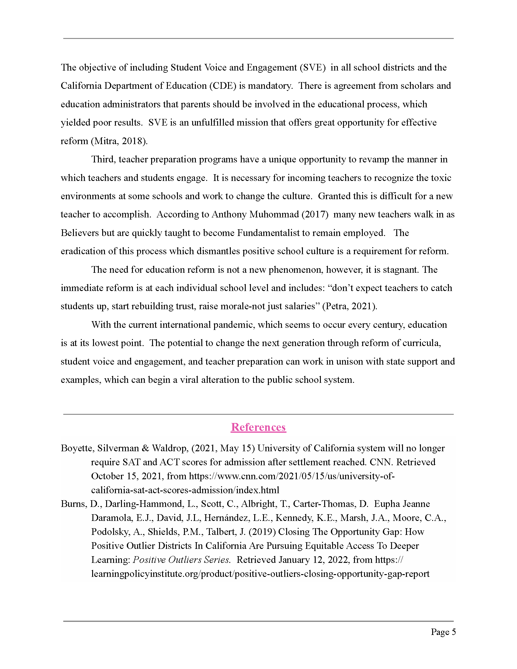 Educational Reform: Including Student Voice and Engagement Educational Reform: Including Student Voice and Engagement 5