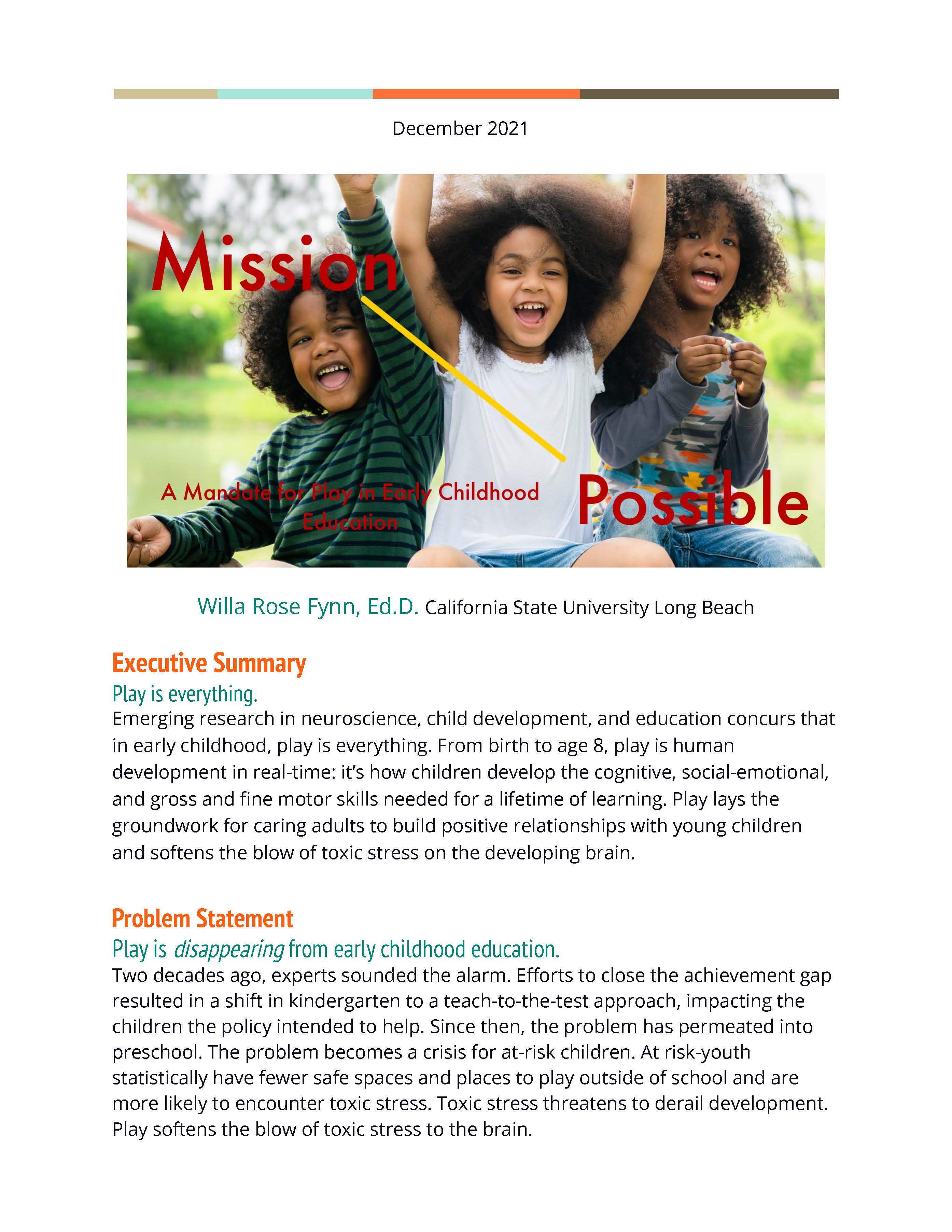 Mission Possible: A Mandate for Play Mission Possible 1