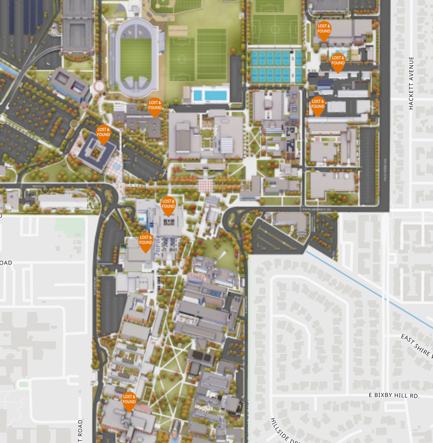 Map of Lost and Found drop off locations