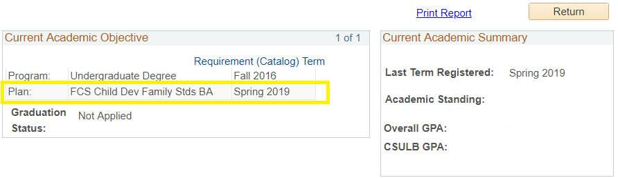 ARR Catalog Year Example Example of looking at your academic requirements report to find your catalog term.