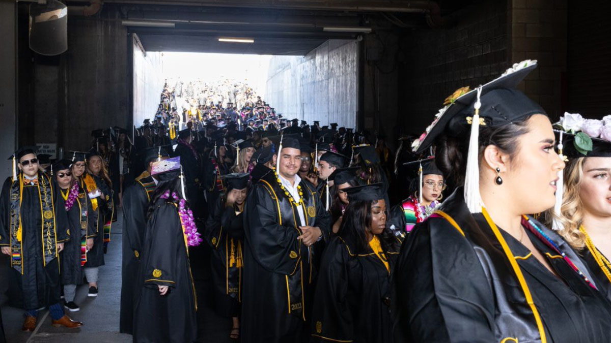 Graduates lining up to enter stadium