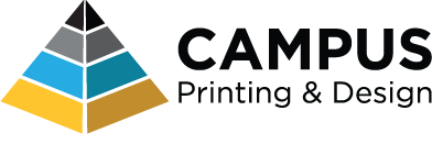 Campus Printing and Design Logo the logo for the campus printing and design showing a multicolored pyramid and the words campus printing and design to the right of it.
