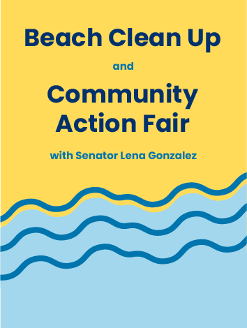 Poster announcing a Beach cleanup with Senator Lena Gonzalez