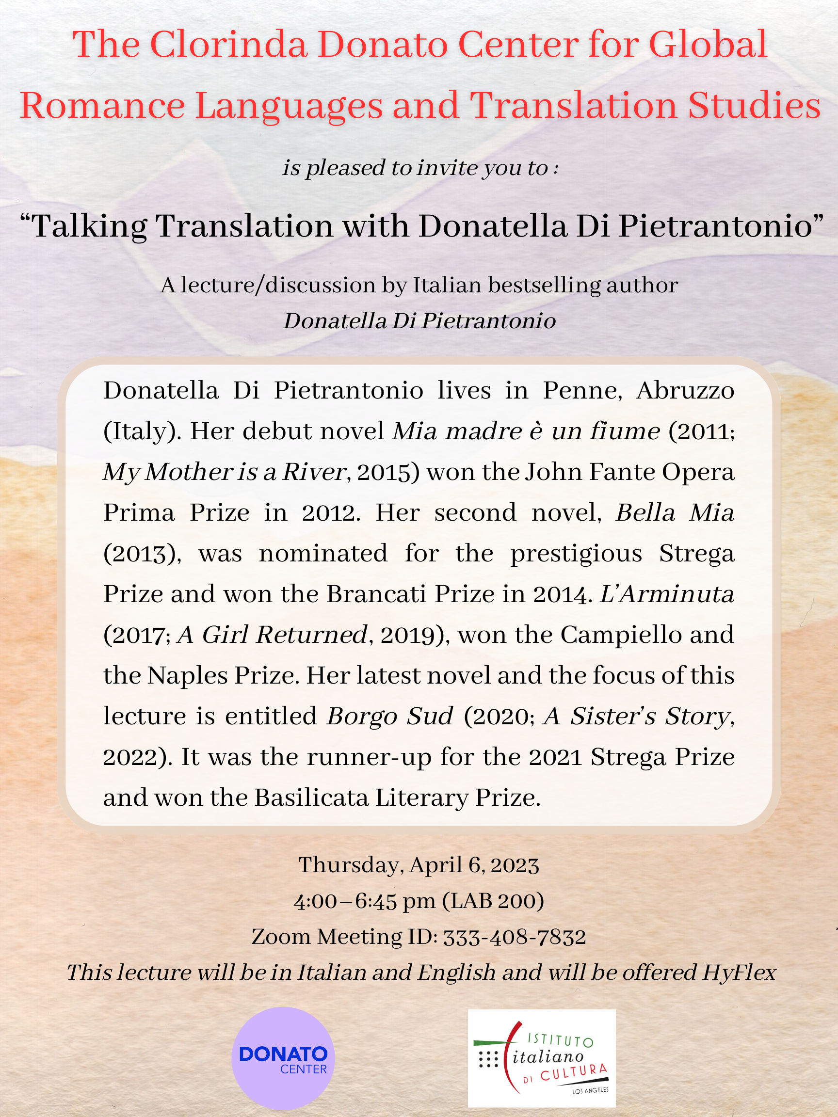 Talking Translation with Donatella Di Pietrantonio Flyer