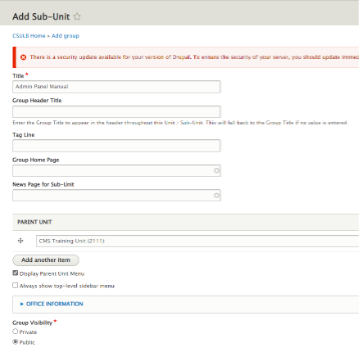 Form for Sub-Unit Creation