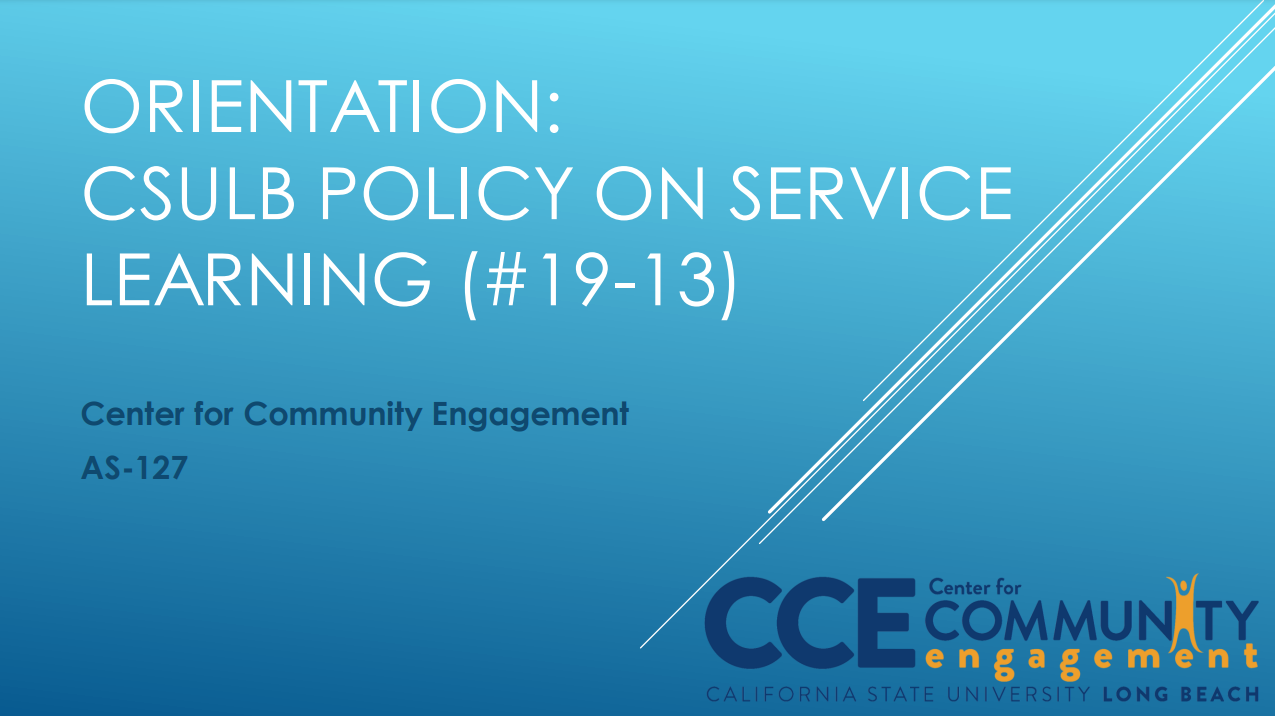 PowerPoint intro page for CSULB policy on service learning