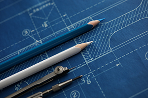 blueprints and pencils
