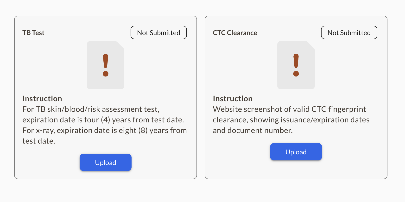 TB test and CTC clearance Screenshot