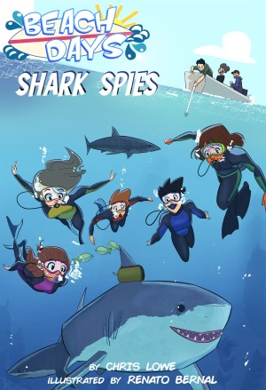 Comic of kids swimming with shark