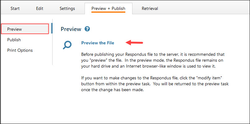 Preview tab In Respondus